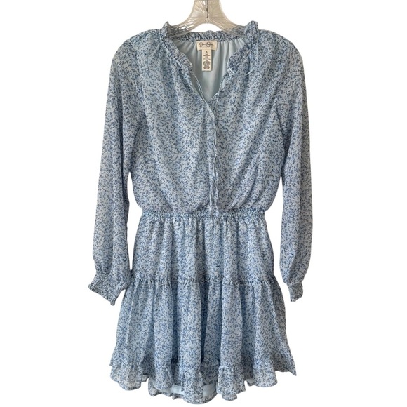 Jessica Simpson Blue Spring Floral Long Sleeve Mini Dress - Picture 1 of 2